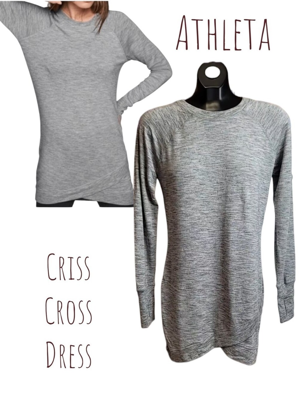Athleta Women Criss Cross Dress Marl Grey Heather Lightweight Sweater Dress xs